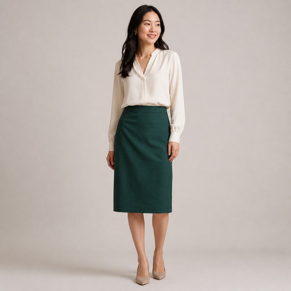 M.M. LaFleur Green Washable Wool Pencil Skirt Women's 14 Career Midi